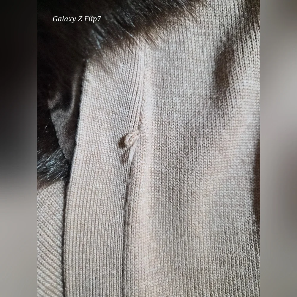 Talbots Petites 100% Merino Wool Cardigan with Faux Fur Collar LP Tan Belted - Picture 11 of 11
